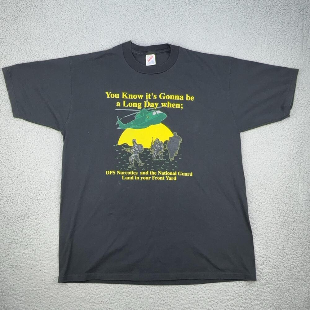 Vintage DPS Narcotics National Guard Shirt Mens XL Black Helicopter Graphic 90s
